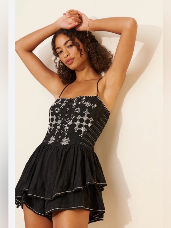 Free People Dresses & Skirts - Free People Women's Black Marley Embroidered Romper